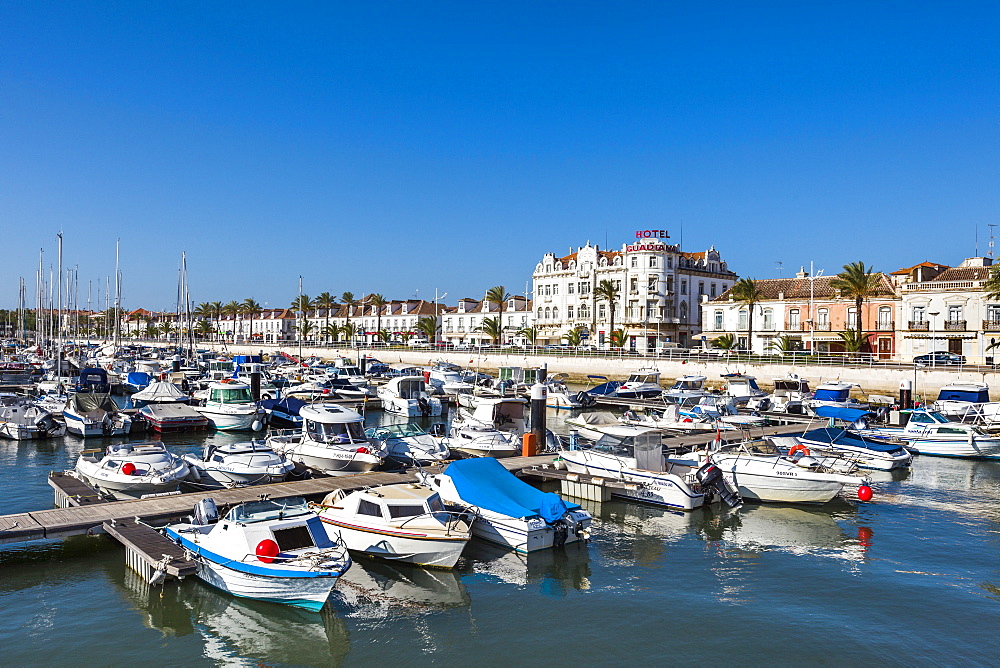 View towards the Marina and town, Vila Real de Santo Antonio, Algarve, Portugal