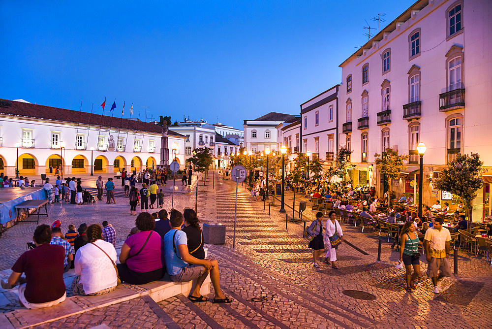 Praca da Republica at twilight, Tavira, Algarve, Portugal