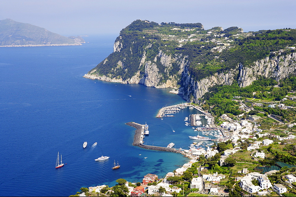 Village on the rocky coast in the sunlight, Capri, Italy, Europe