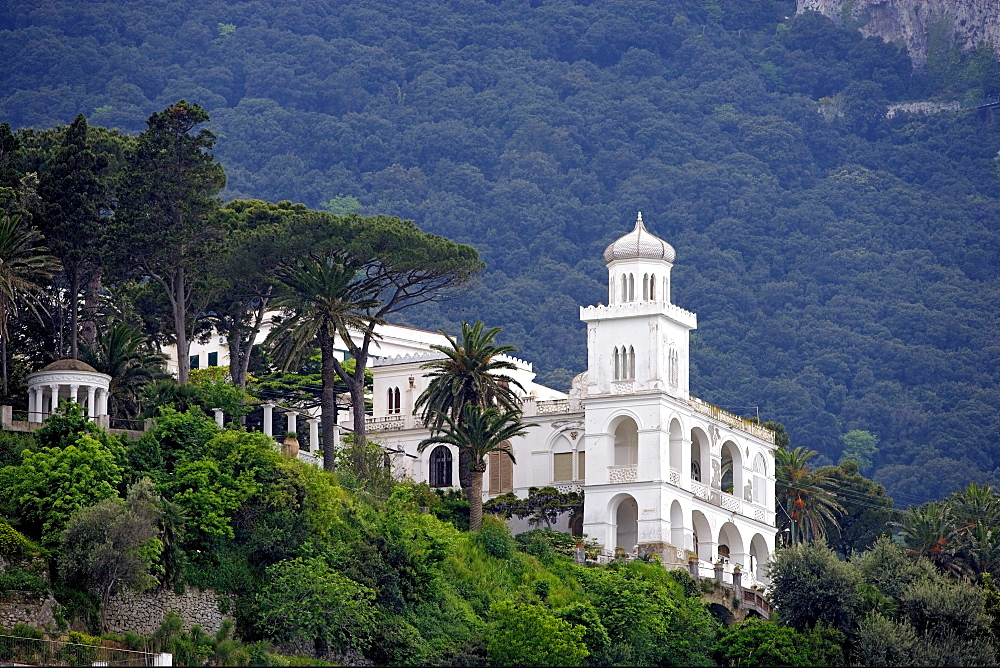 Houses at a mountainside on shore, Capri, Italy, Europe
