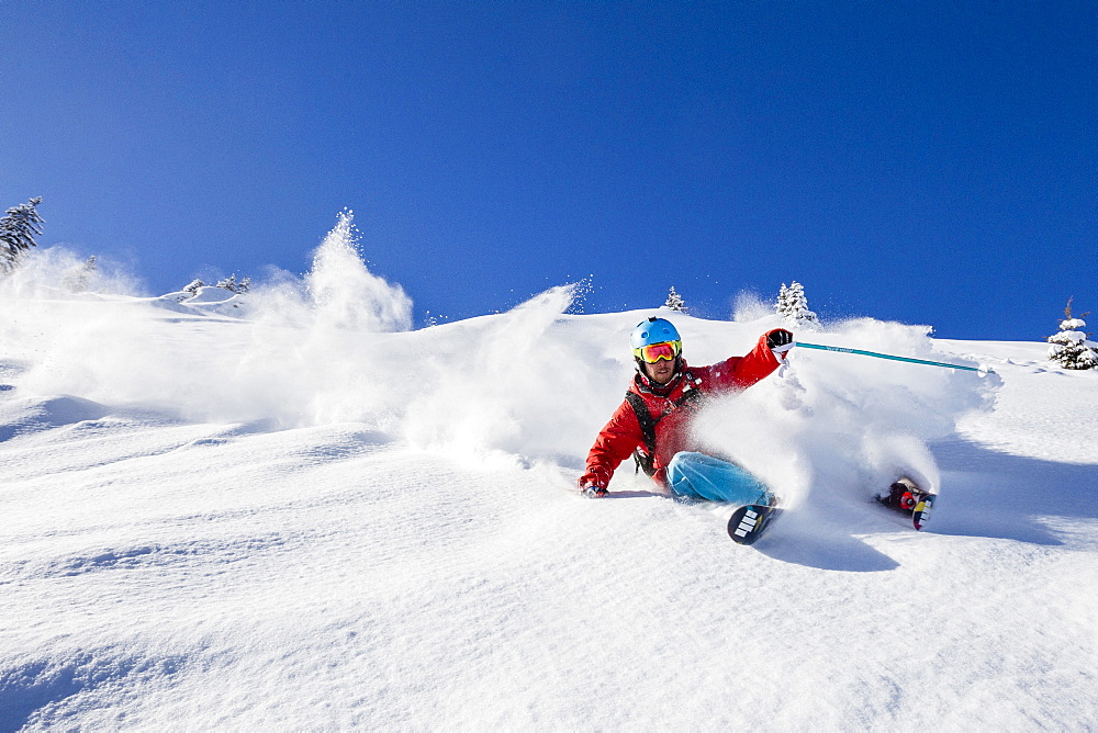 Free rider downill skiing, free ride skiing area Haldigrat, Niederrickenbach, Oberdorf, Canton of Nidwalden, Switzerland