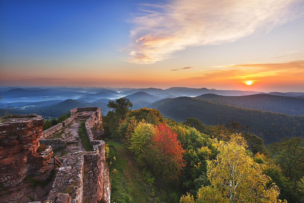 View over the Palatinate Forest from Wegelnburg castle, near Nothweiler, Dahner Felsenland, Palatinate Forest nature park, Rhineland-Palatinate, Germany