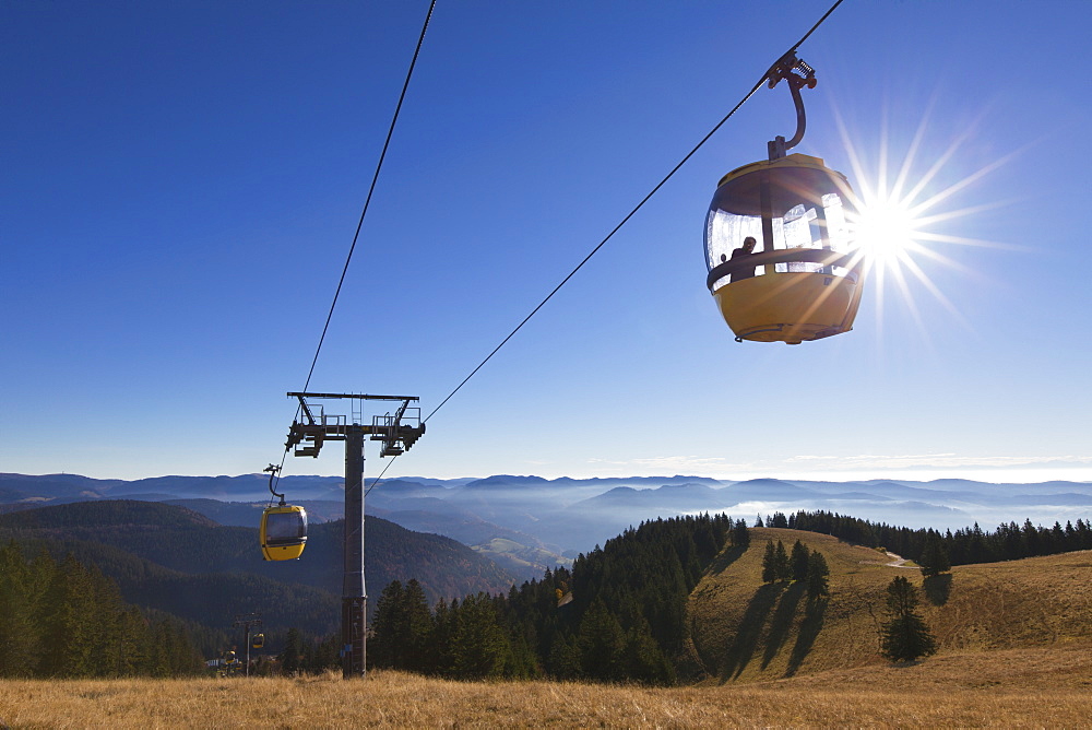 Passenger in a cable car to Belchen, Black Forest, Baden-Wuerttemberg, Germany