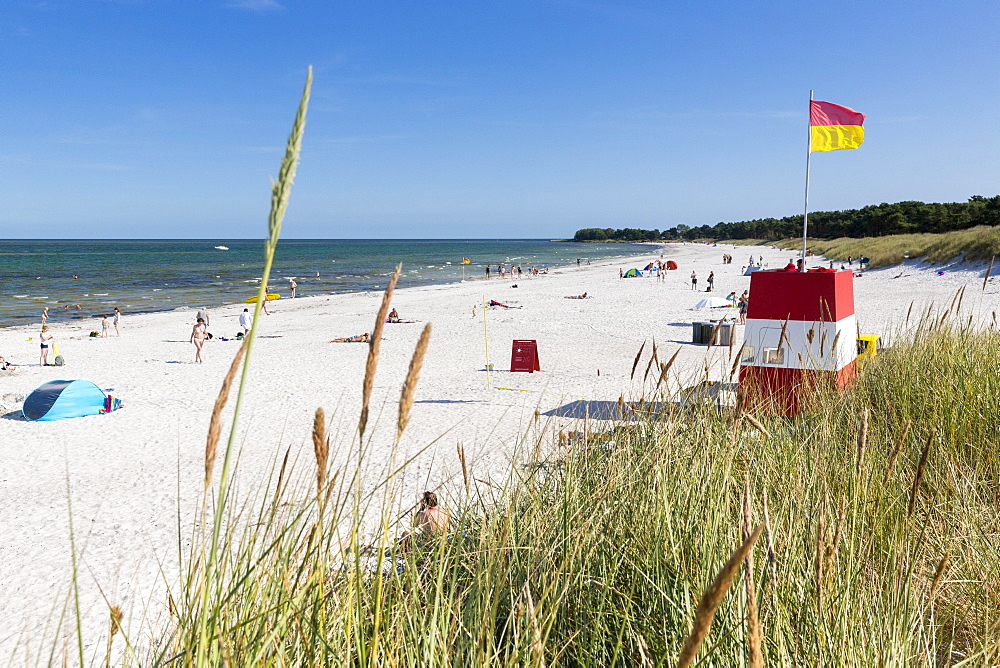 Balka Beach, popular bay with sandy beach, summer, Baltic sea, Bornholm, near Snogebaek, Denmark, Europe