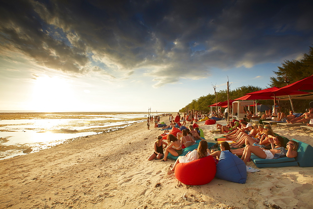 Guests in beach bar, Gili Trawangan, Lombok, Indonesia