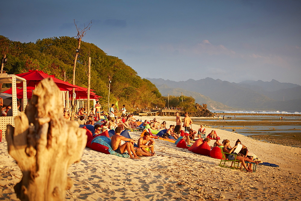 Guests in a beach bar, Gili Trawangan, Lombok, Indonesia