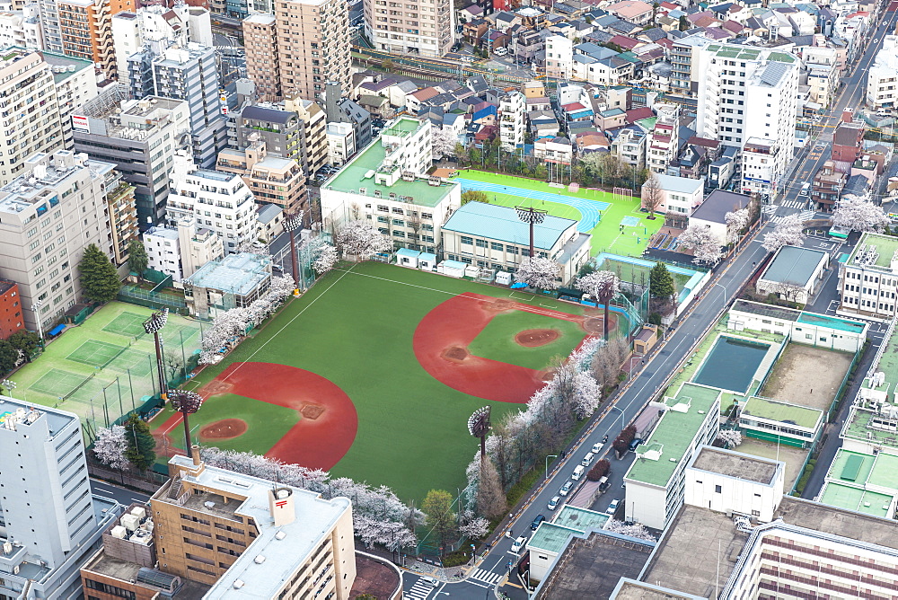 Baseball and sports field seen from Sunshine City Ikebukuro, Toshima-ku, Tokyo, Japan