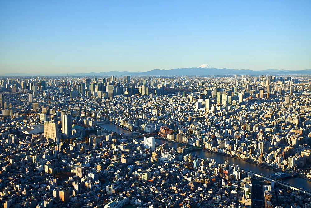 Tokyo with Sumida River and Mt. Fuji seen from Skytree, Sumida-ku, Tokyo, Japan