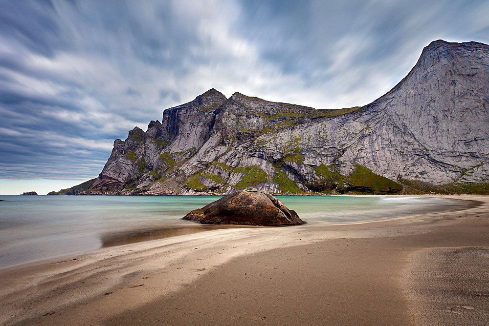 Beach, Sand, Mountains, Ocean, Bunes, Moskenesoya, Lofoten, North, Norway, Europe