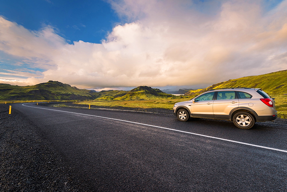 Jeep, Road, Highlands, Mountains, Sunset, Iceland, Europe