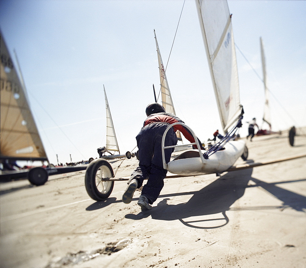 Sand yachting, St. Peter Ording, North Sea, Schleswig-Holstein, Germany