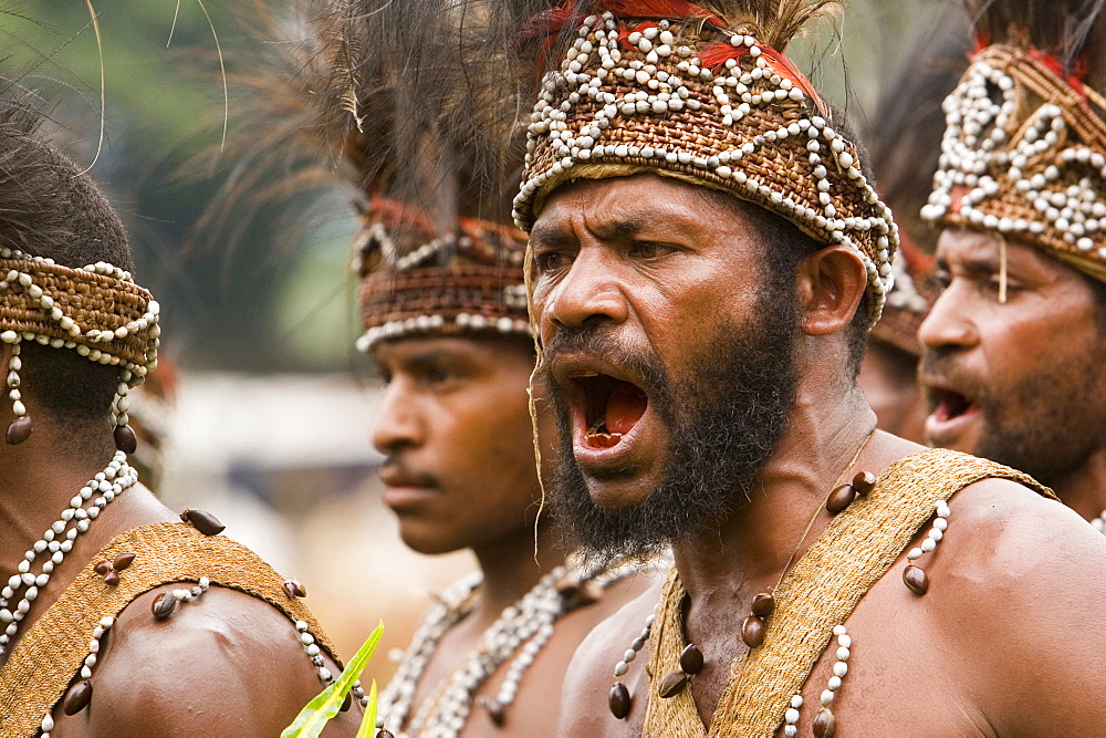 Men wearing headdress at Singsing Dance, Lae, Papue New Guinea, Oceania