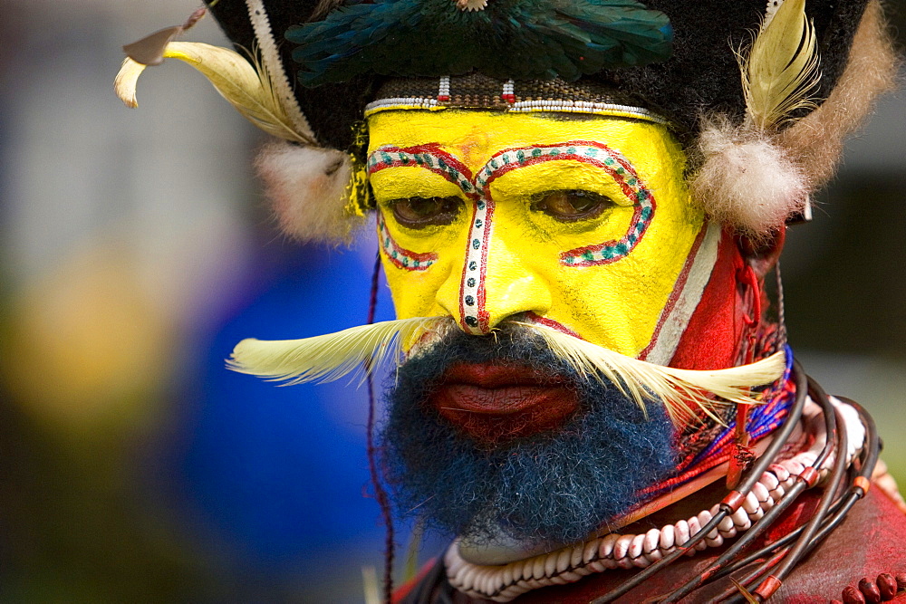 Man with facial painting at Singsing Dance, Lae, Papua New Guinea, Oceania