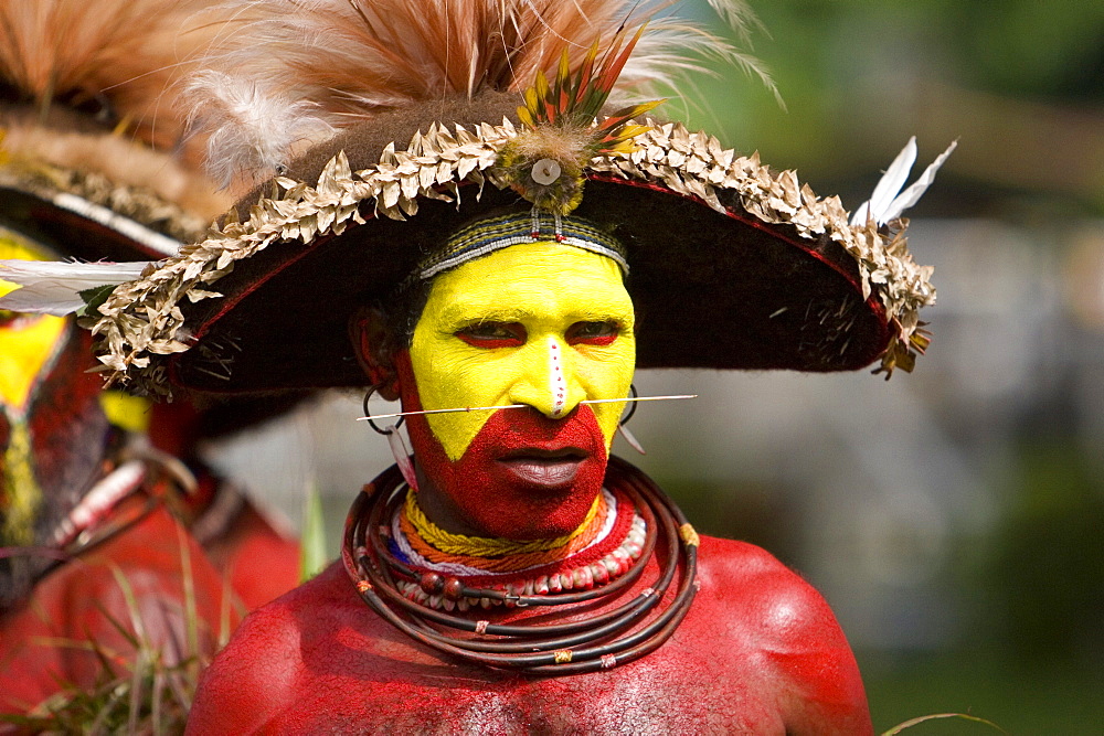 Man with facial painting at Singsing Dance, Lae, Papua New Guinea, Oceania