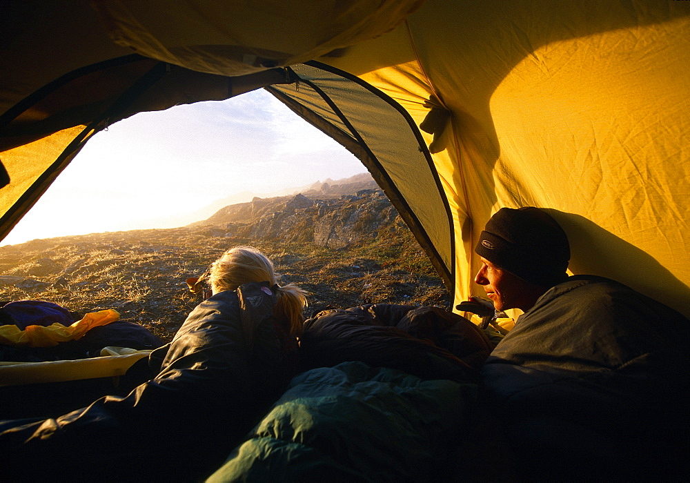 Tekkers in a tent, Greenland