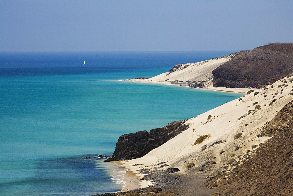 Sandy beach in the sunlight, Jandia peninsula, Fuerteventura, Canary Islands, Spain, Europe