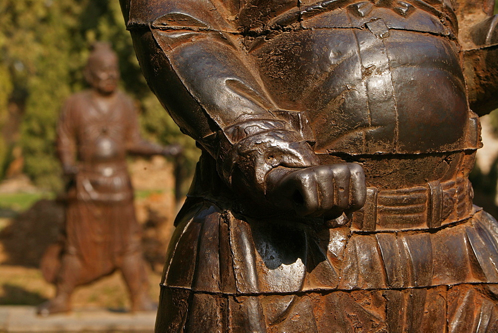 cast iron statues of temple guardians, Taoist Zhong Yue Temple, Taoist Buddhist mountain, Song Shan, Henan province, China, Asia