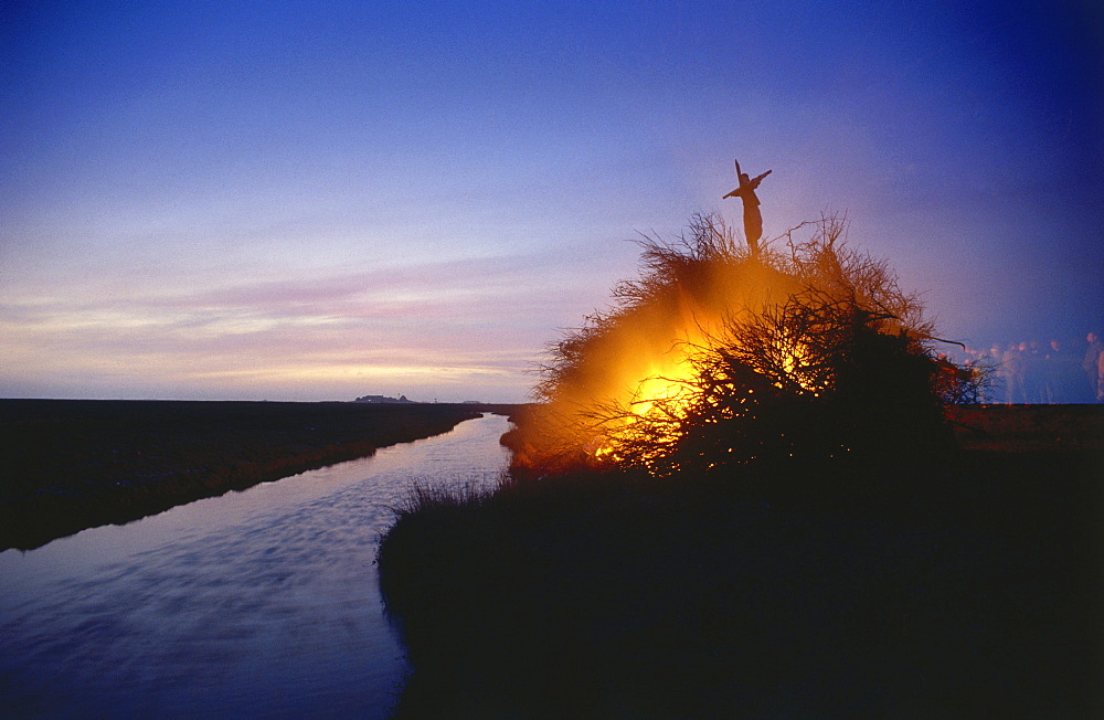 Biikebrennen (lights), North Sea Hallig Langeness, Schleswig-Holstein, Germany