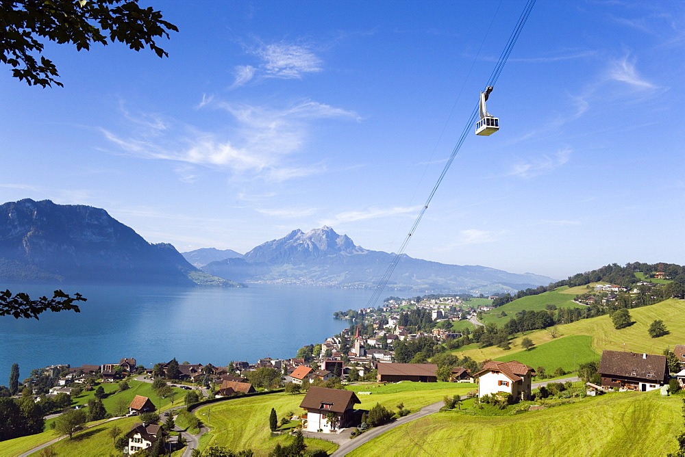 Weggis Rigi Kaltbad Aerial Cableway on Rigi (1797 m), Pilatus (2132 m) in the background, Weggis, Canton of Lucerne, Switzerland