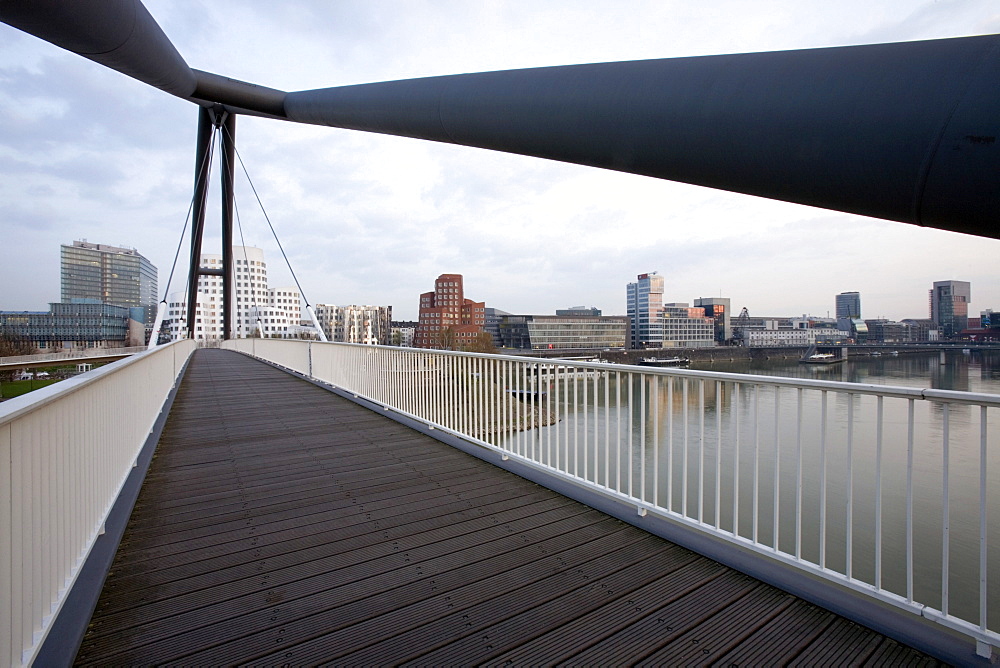 Footbridge at the Media Harbour in Düsseldorf, state capital of NRW, North-Rhine-Westphalia, Germany