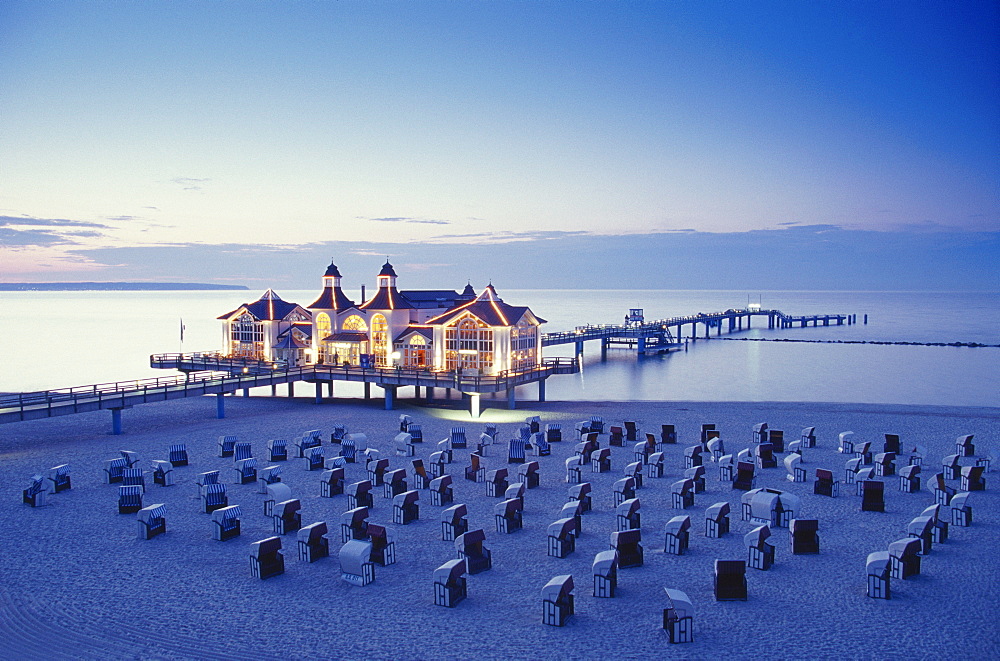 Sea Resort Sellin at dusk, Ruegen, Mecklenburg-Western Pomerania, Germany, Baltic Sea