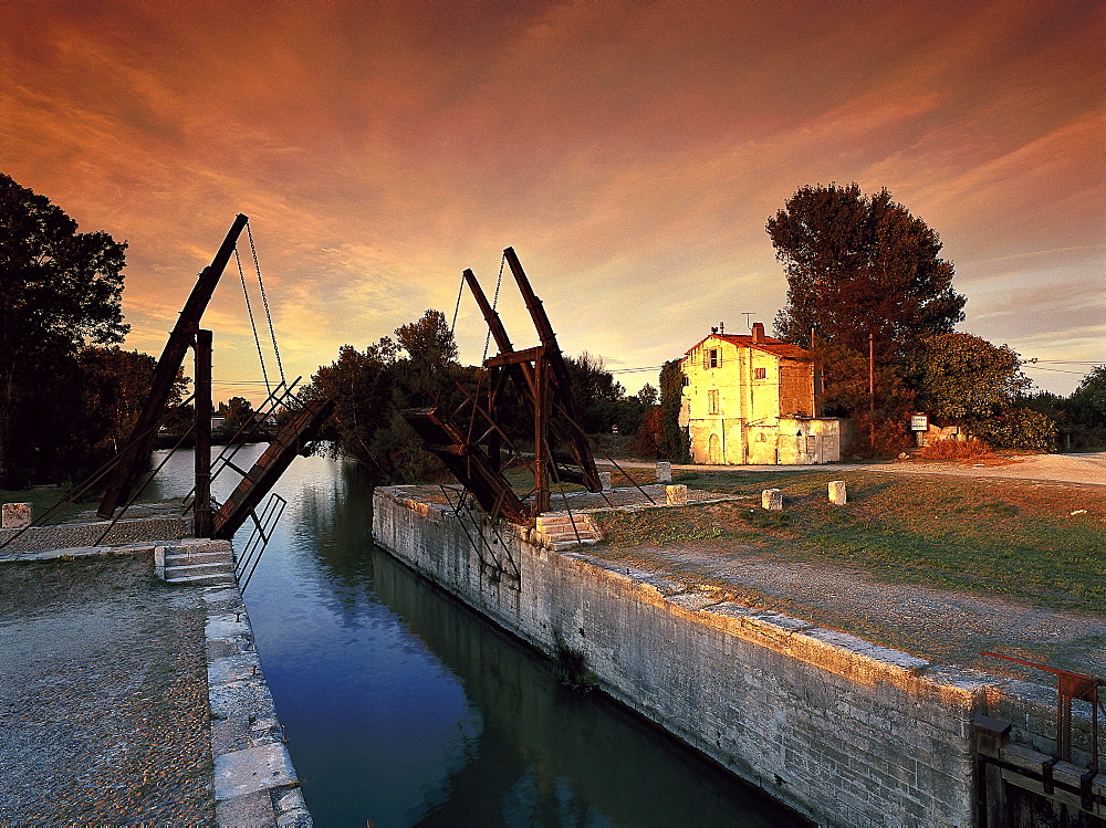 Pont Van Gogh bridge in the afterglow, Bouches-du-Rhone, Provence, France, Europe