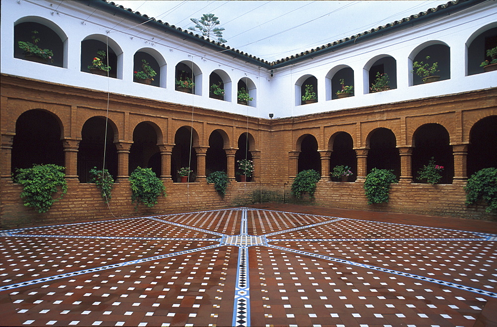 Picturesque patio Mudéjar at La Rábida monastery, Province of Huelva, Andalusia, Spain, Europe