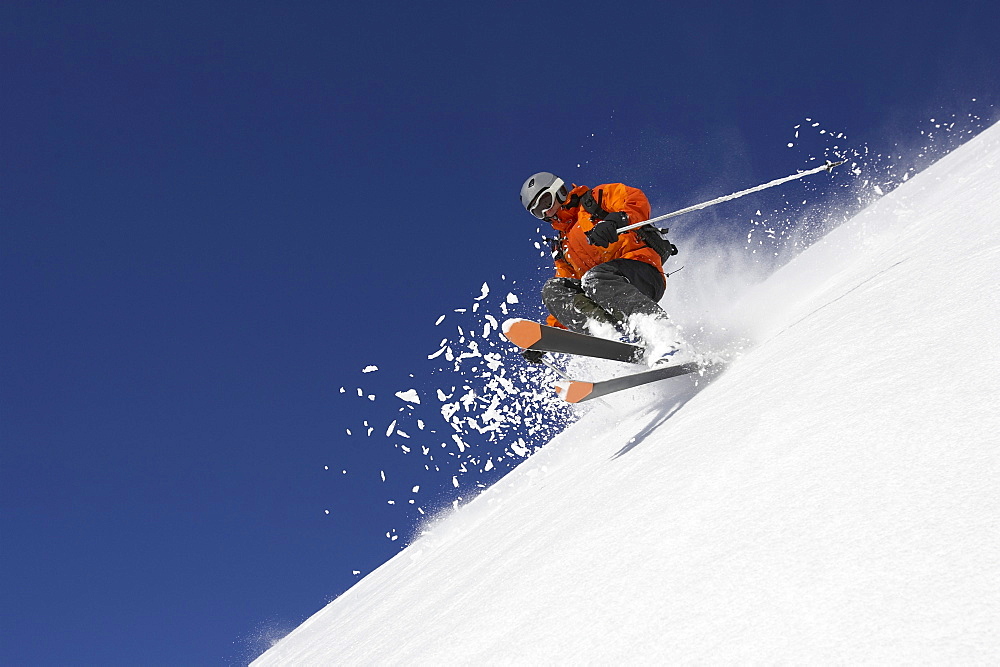 Male skier jumping, Bavaria, Germany