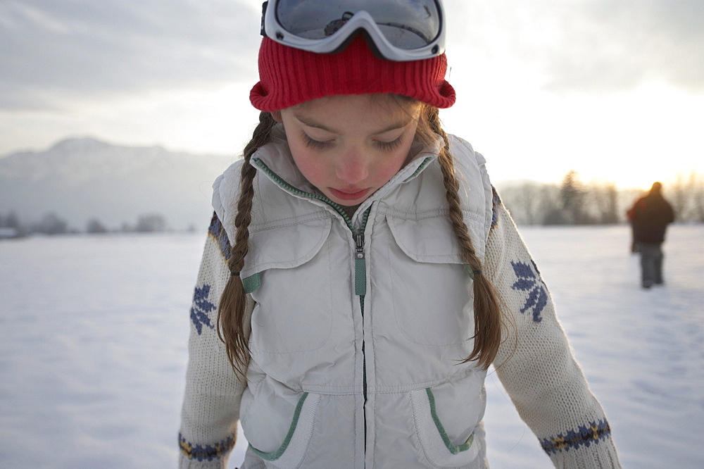 Girl 5-6 Years, standing in winter scenery