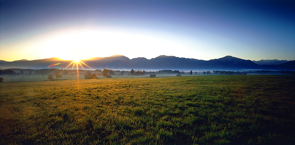 Aline Upland at sunrise, Grossweil, Upper Bavaria, Germany