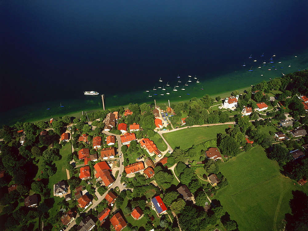 Aerial view of Ammerland, Schloss Pocci, Starnberger See, Upper Bavaria, Germany