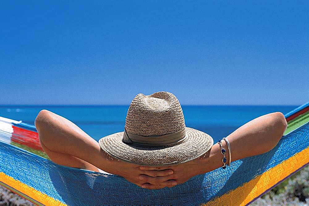 Woman relaxing in a hammock, Relaxation, Holiday, South Australia, Australia