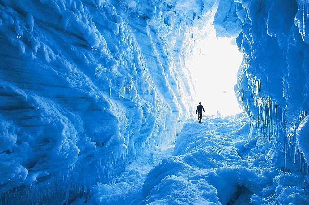 Mountain guide in crevassedes, Brokarjoekull Glacier, Island