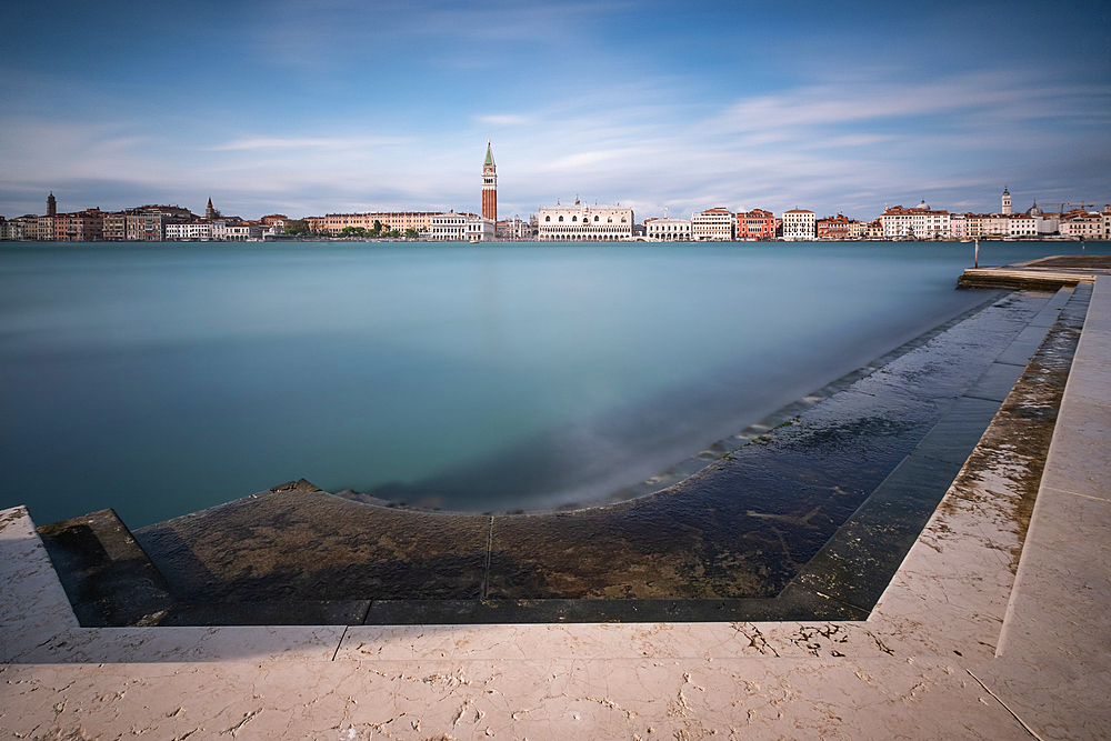 View of the Campanile de San Marco from San Gorgio Maggiore, Venice Lagoon, Veneto, Italy, Europe