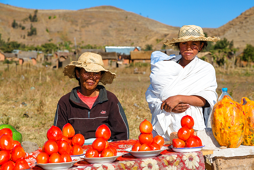 Vegetable stand in the central highlands near Ampefy, Madagascar, Africa