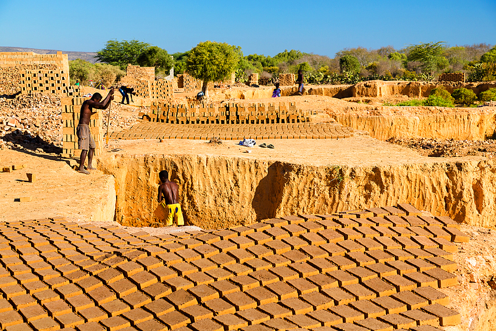 Brickworks, brick production near Tulear, Madagascar, Africa