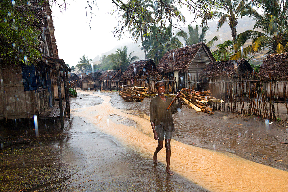 Madagascar in the rain in the fishing village of Evatra, Southern Madagascar, Africa