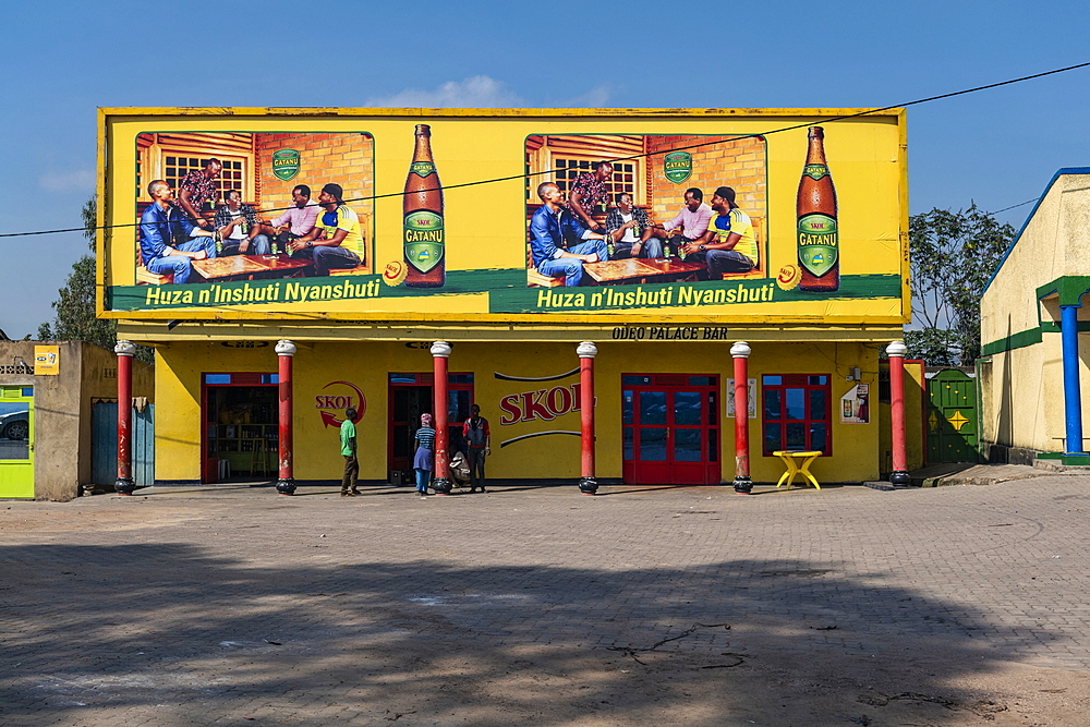 Colorful exterior view of the Odeo Palace Bar, Nyamabuye, Southern Province, Rwanda, Africa