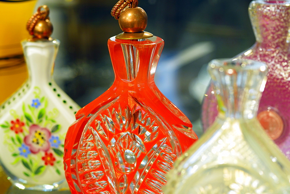 Snuff flasks, glass museum, Frauenau, Bavarian Forest, Lower Bavaria, Bavaria, Germany