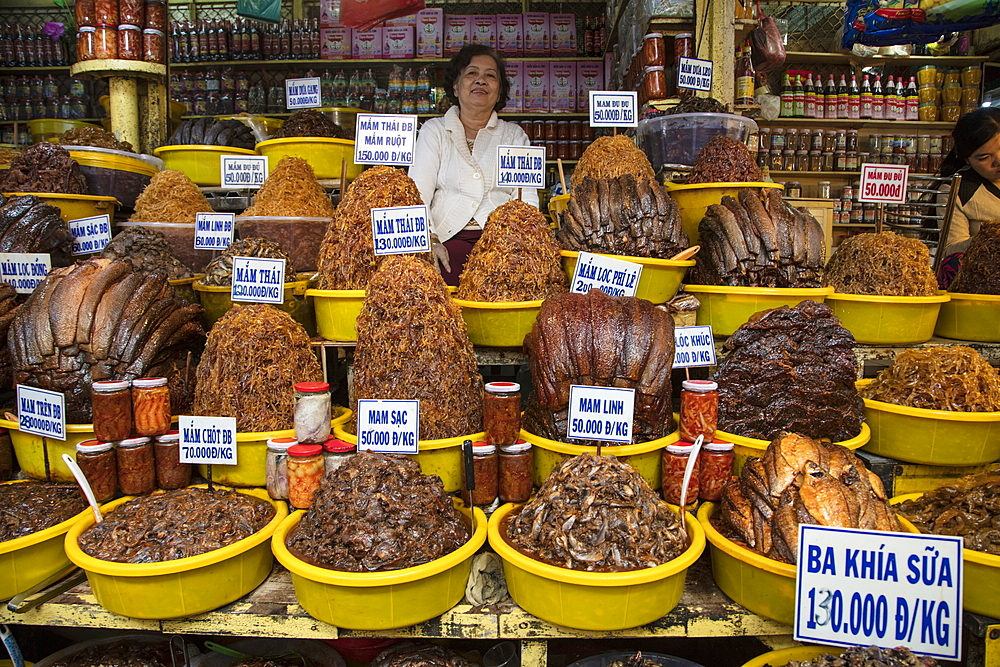 Fish products for sale in the Chau Doc Market, Chau Doc, An Giang, Vietnam, Asia