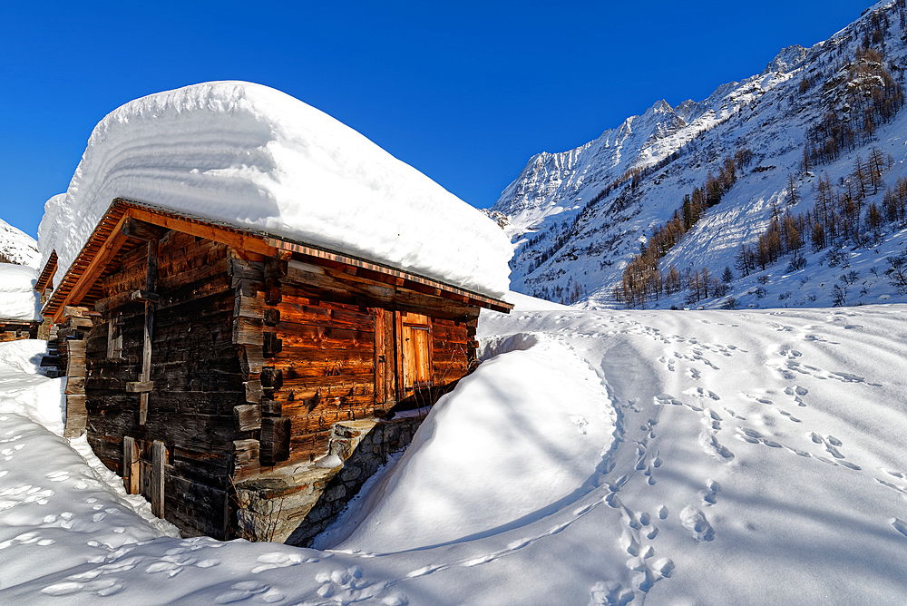 The huts of Vorsaas in the Loetschental, Valais, Switzerland.