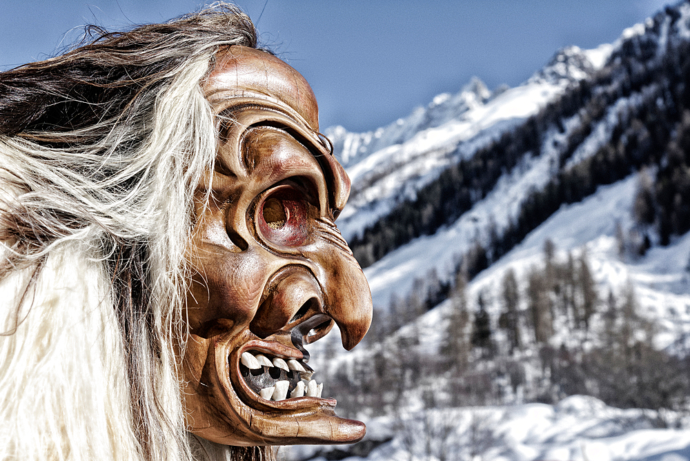 Tschäggättä mask, carnival custom in Lötschental, Valais, Switzerland.