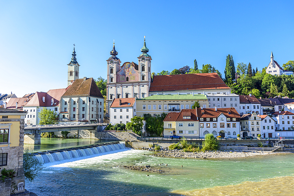 City of Steyr at the confluence of the Steyr and Enns, Upper Austria, Austria