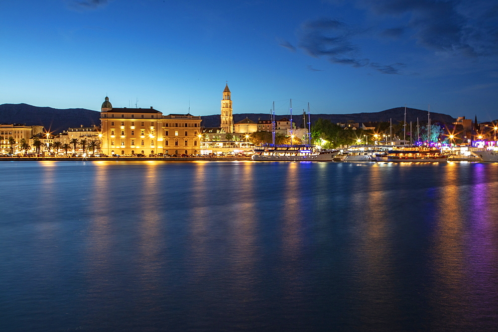 Harbor and town at dusk, Split, Split-Dalmatia, Croatia, Europe