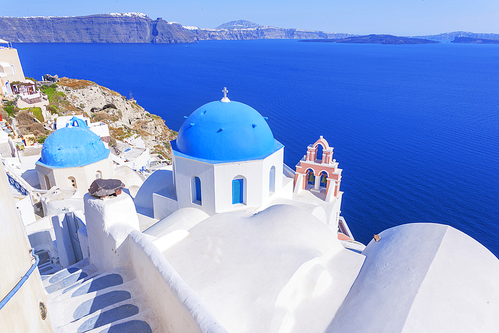 Deck chairs, Oia, Santorini, Cyclades Islands, Greek Islands, Greece