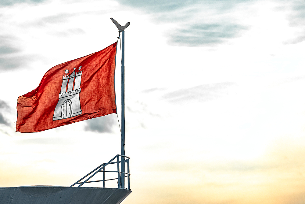 Hamburg flag on the ship in the port of Hamburg, Germany