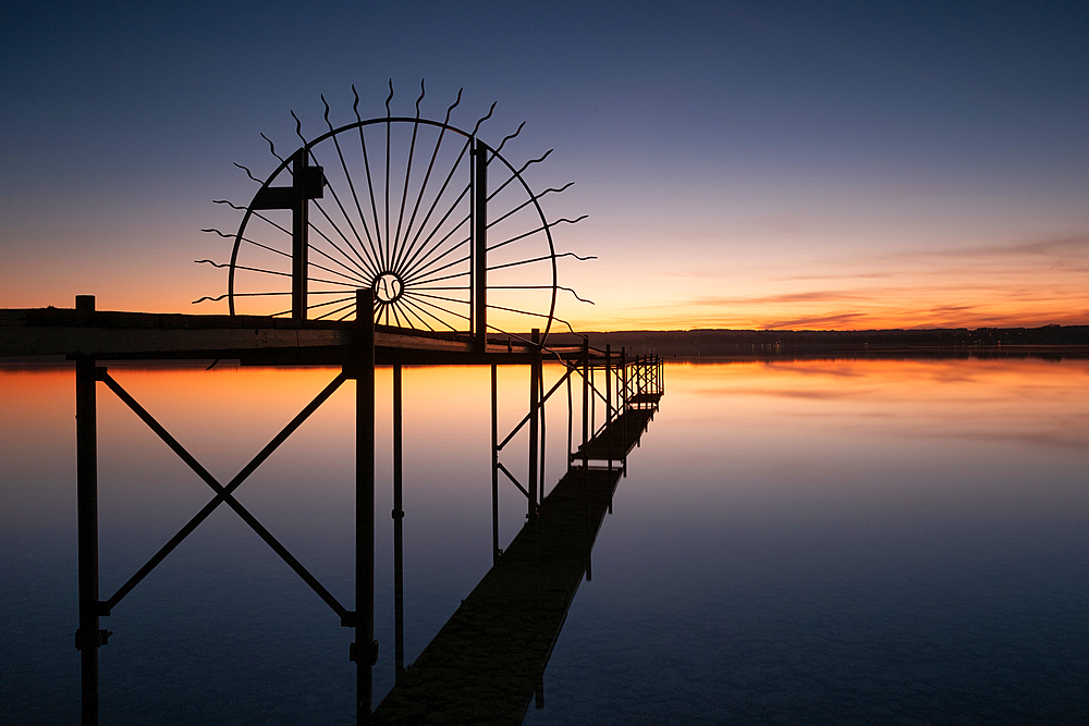 Cast iron gate on a jetty on Ammersee, Fünfseenland, Upper Bavaria, Bavaria, Germany, Europe