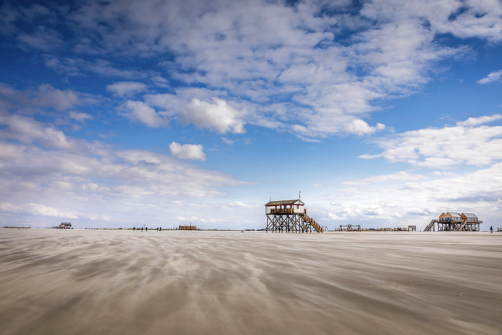 Stilt house on the beach of St. Peter-Ording, North Friesland, Schleswig-Holstein