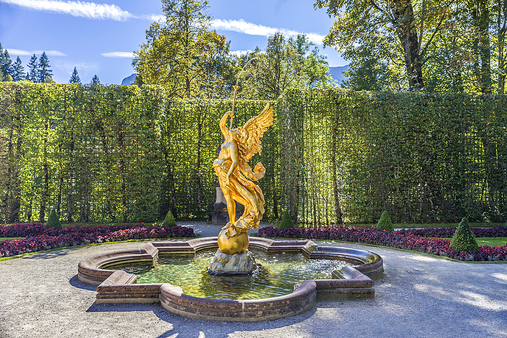 Park (west parterre) of Linderhof Palace, Ettal, Allgäu, Bavaria, Germany