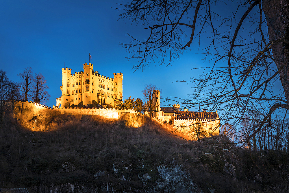 Hohenschwangau Castle in the evening, Schwangau, Allgäu, Bavaria, Germany